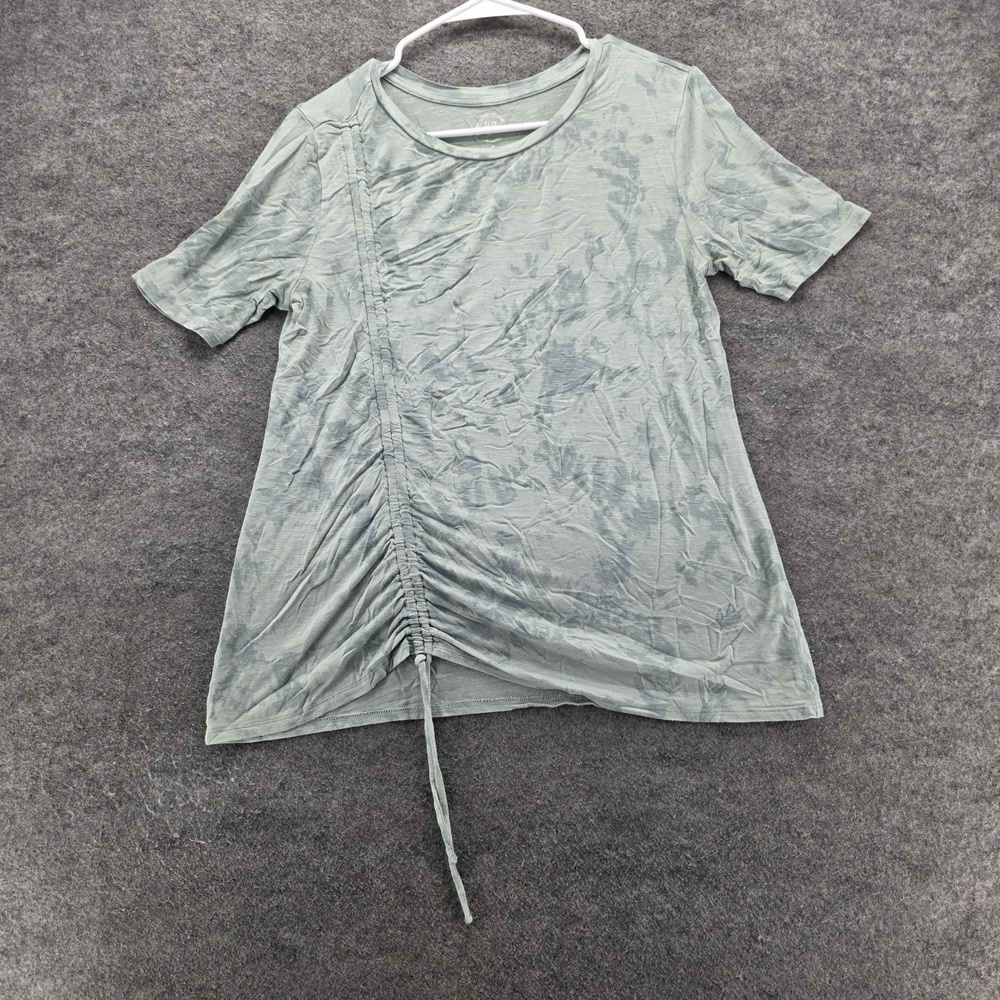 247 Shirt Womens Large Green Ruched Asymmetrical Lightweight Casual Tee Top